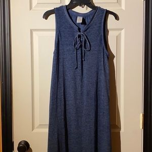 Navy Dress With Drawstring Neckline